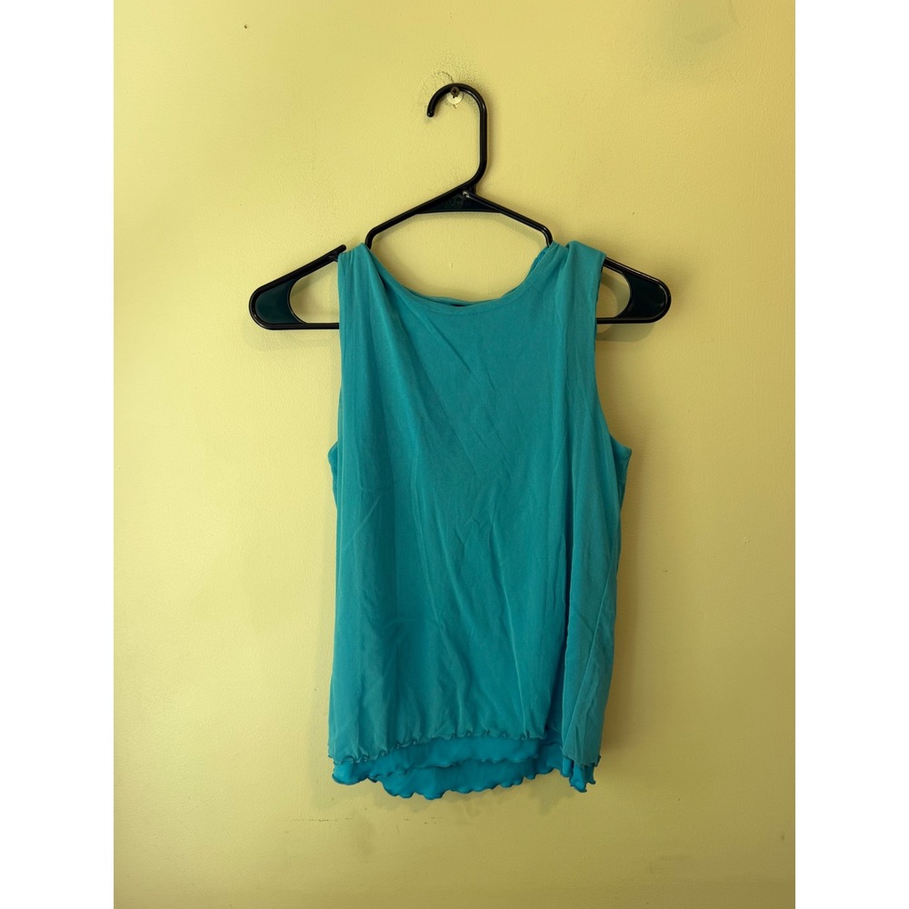 Giorgio Fiorlini Turquoise Blue Mesh Lettuce Edge Tank Top Medium RN 37080